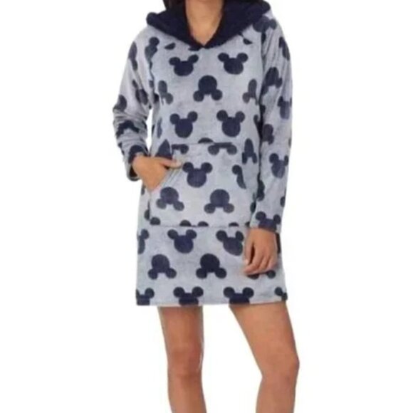 Disney Mickey Mouse Hooded Fleece Gown Pajama PJ's Sleep Shirt, Size Large - Picture 1 of 9